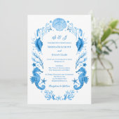 Seaside Elegance Blue Coastal Watercolor Wedding Einladung (Stehend Vorderseite)