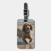 "Seaside Fun: Cocker Spaniel beim Spielen im Ozean Gepäckanhänger (Vorderseite vertikal)