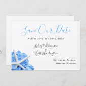 Seaside Garden Blue Floral Speichern Sie die Datum Einladung (Vorne/Hinten)