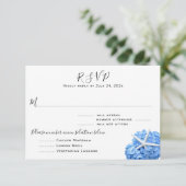 Seaside Garden Blue Menu Entrées RSVP Card (Stehend Vorderseite)