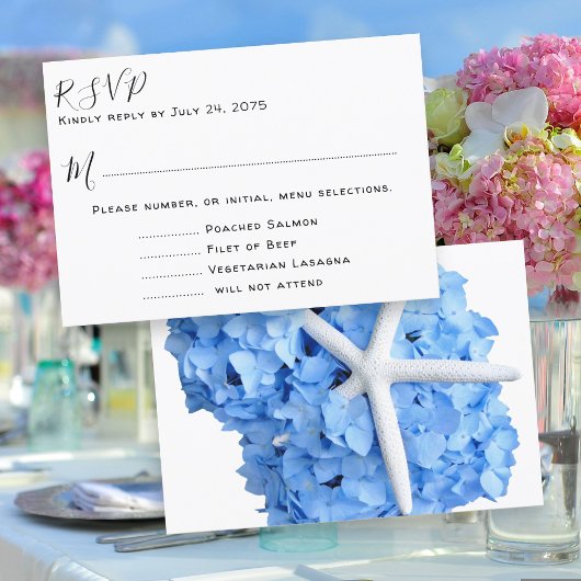 Seaside Garden Blue Wedding Menu UAWG RSVP Karte