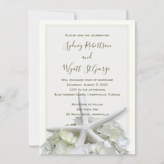 Seaside Garden Starfish Hydrangea Wedge Einladung (Vorderseite)