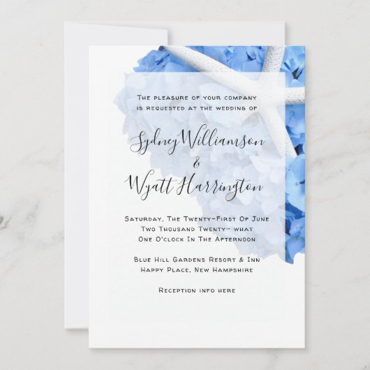 Seaside Garden Starfish Hydrangea Wedge Einladung (Vorderseite)