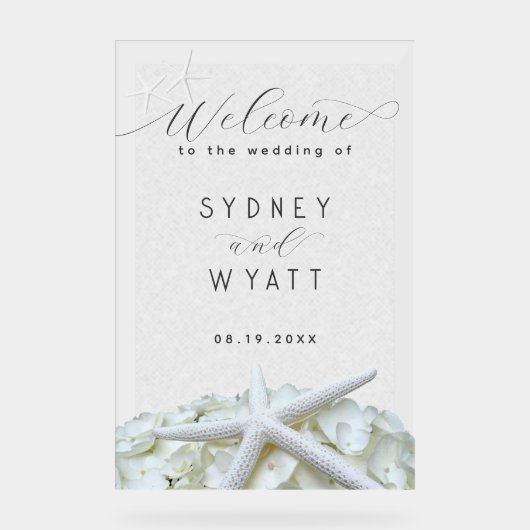 Seaside Garden Starfish Wedding Mattiert Willkomme Acrylschild (Vorderseite)