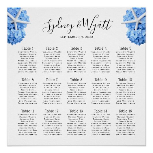 Seaside Garden Wedding Empfang Seating Chart (Vorderseite)