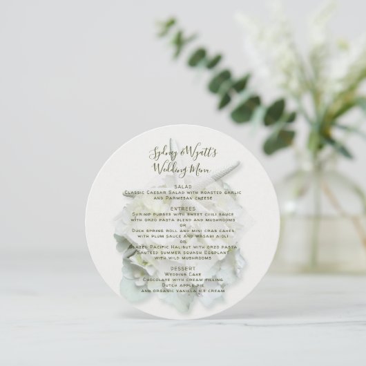 Seaside Garden Wedding Menu Round Template Einladung (Stehend Vorderseite)