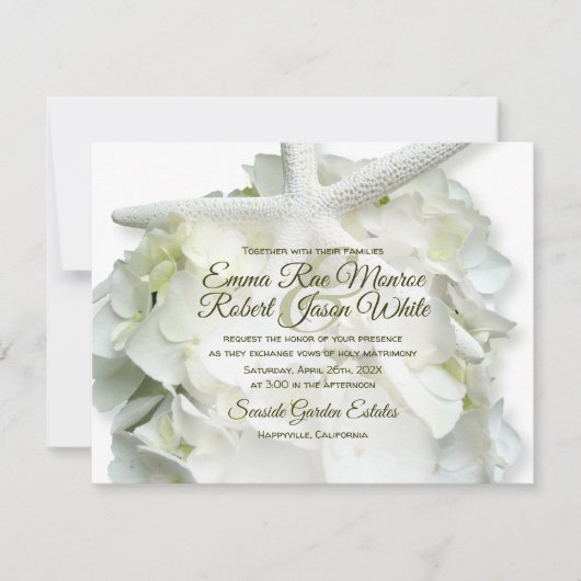 Seaside Garden White Starfish Hydrangea Wedge Einladung (Vorderseite)