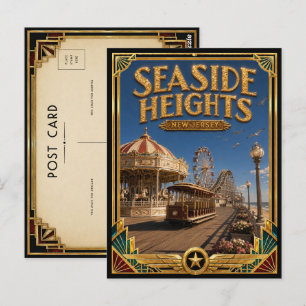 Seaside Heights New Jersey Vintage Art Deco Golden Postkarte
