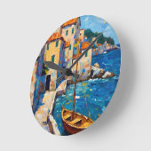 Seaside in Europe Runde Wanduhr (Winkel)