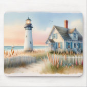 Seaside Lighthouse & Hütte Aquarell Mousepad (Vorne)