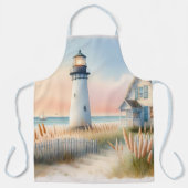 Seaside Lighthouse & Hütte Aquarell Schürze (Vorderseite)