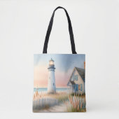 Seaside Lighthouse & Hütte Aquarell Tasche (Vorderseite)