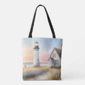 Seaside Lighthouse & Hütte Aquarell Tasche (Rückseite)