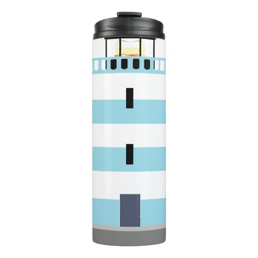 Seaside Lighthouse Nautical Niedlich Blue Streifen Thermosbecher (Vorderseite)