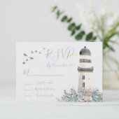 Seaside Lighthouse Wedding Response Cards UAWG RSVP Karte (Stehend Vorderseite)