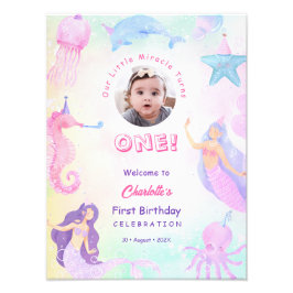 Seaside Mermaid Girl First Birthday Welcome Sign Fotodruck