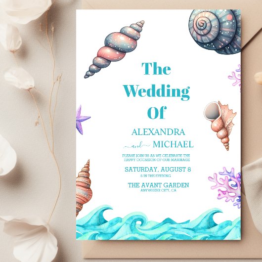 Seaside Nautical Seashell Wedding Einladung