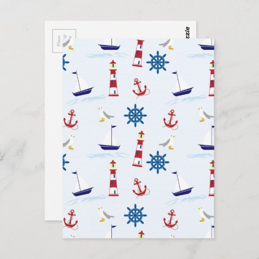 Seaside nautical theme pattern nahtlose Tapete Postkarte (Vorne/Hinten)