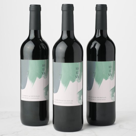 Seaside Ocean Glass | Monogram Wedding Wine Label Weinetikett (Flaschen)