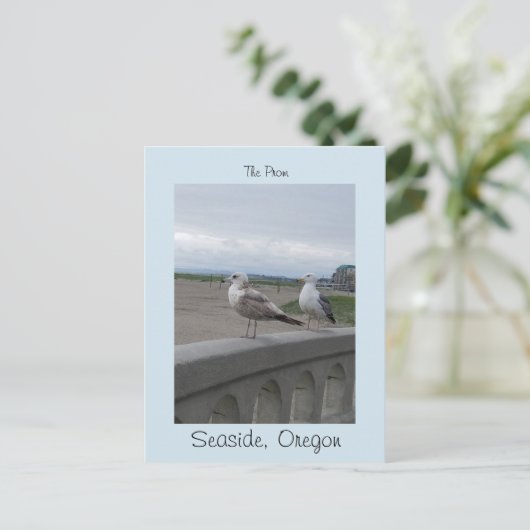 Seaside Oregon Two Gulls on the Beach Prom Postkarte (Stehend Vorderseite)
