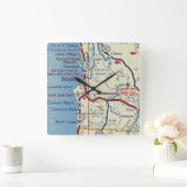 Seaside Oregon Vintag Map Quadratische Wanduhr (Zuhause)