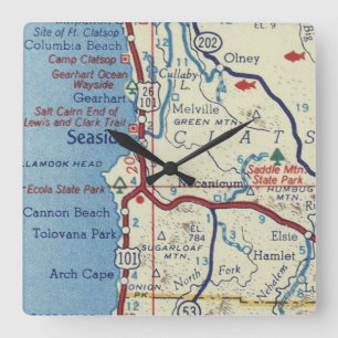 Seaside Oregon Vintag Map Quadratische Wanduhr