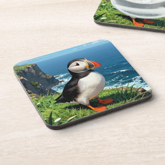 Seaside Puffin Illustration   Getränkeuntersetzer (Linke Seite)