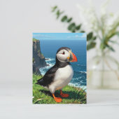 Seaside Puffin Illustration | Keeping in Touch Postkarte (Stehend Vorderseite)
