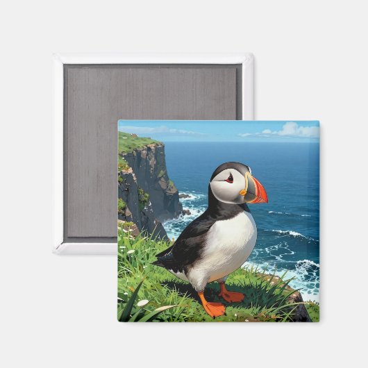Seaside Puffin Illustration   Magnet (Vorderseite/Rückseite)