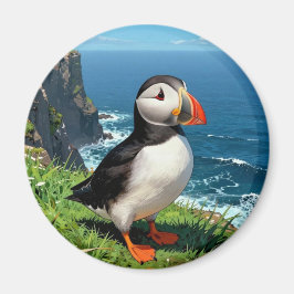 Seaside Puffin Illustration   Magnet