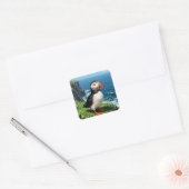 Seaside Puffin Illustration   Quadratischer Aufkleber (Umschlag)