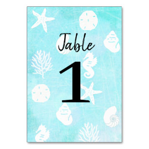 Seaside Seashells Beach Wedding Tischnummer Cards