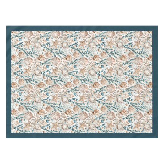 Seaside Seashells Sea stars Pastellblau Elfenbein Tischdecke (Vorderseite (Horizontal))