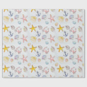 Seaside Seashells Starfish Wasserfarbmuster Geschenkpapier (Flach)