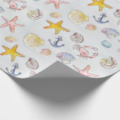 Seaside Seashells Starfish Wasserfarbmuster Geschenkpapier (Ecke)