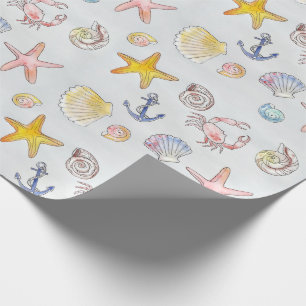 Seaside Seashells Starfish Wasserfarbmuster Geschenkpapier