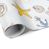 Seaside Seashells Starfish Wasserfarbmuster Geschenkpapier (Rolleneckpunkt)