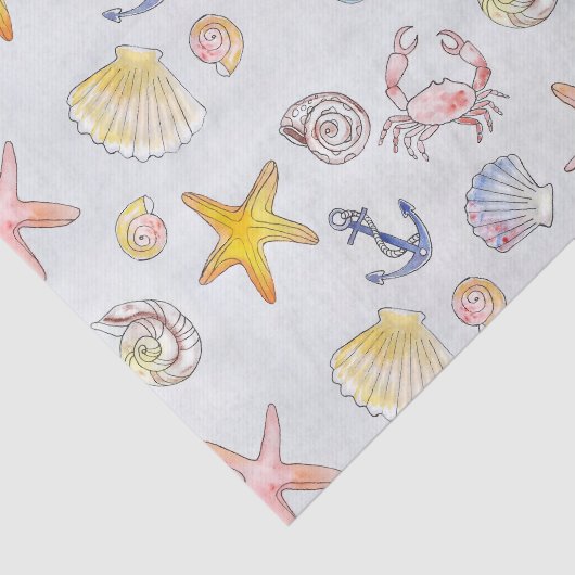 Seaside Seashells Starfish Wasserfarbmuster Seidenpapier (Ausschnitt)