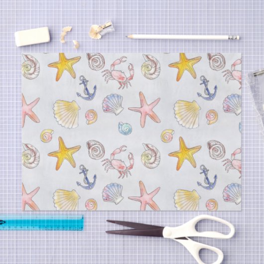 Seaside Seashells Starfish Wasserfarbmuster Seidenpapier (Handwerk)