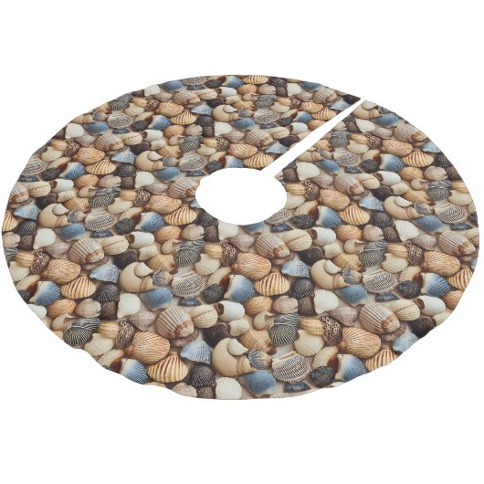Seaside Seashells Tree Skirt Polyester Weihnachtsbaumdecke (Schrägansicht)