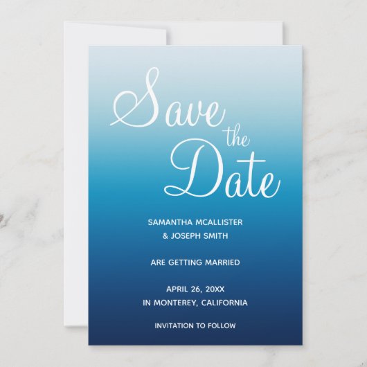 Seaside Sky and Ocean Blue Gradient Save The Date (Vorderseite)