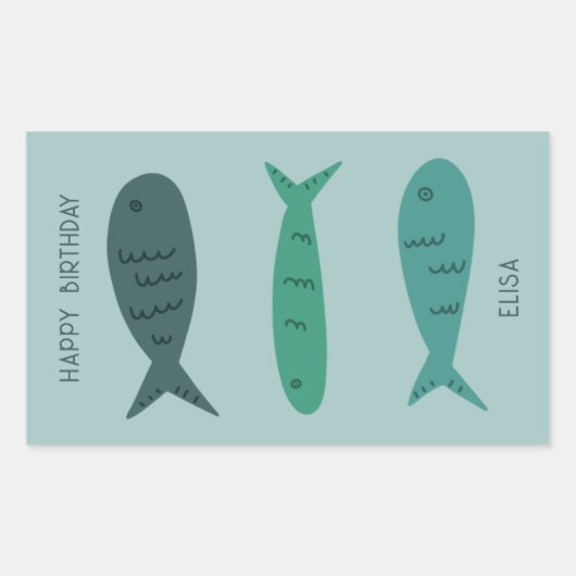 Seaside Soiree BIRTHDAD Niedlich Fish CUSTOM Rechteckiger Aufkleber (Vorderseite)