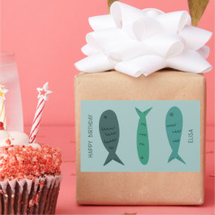 Seaside Soiree BIRTHDAD Niedlich Fish CUSTOM Rechteckiger Aufkleber