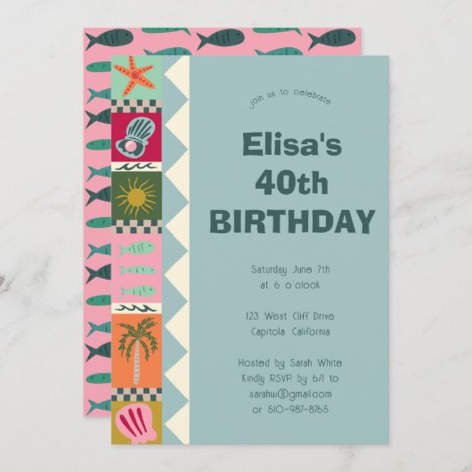 Seaside Soiree BIRTHDAY PARTY Modernes Niedliches Einladung (Vorne/Hinten)