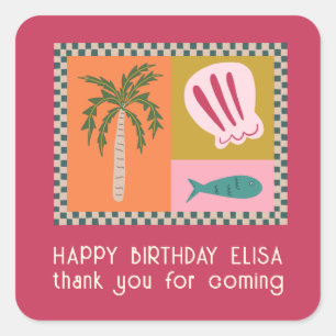Seaside Soiree BIRTHDAY PARTY Modernes Niedliches  Quadratischer Aufkleber