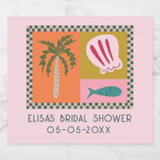 Seaside Soiree Brautparty Modernes Niedliches CUST Schaumweinetikett (Einzelnes Label)