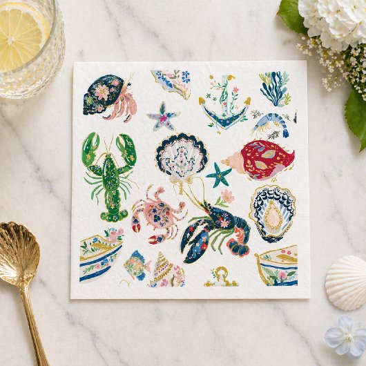 Seaside Soirée Coastal Pattern Serviette