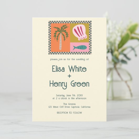 Seaside Soiree Modern Niedlich CUSTOM QR Einladung (Stehend Vorderseite)