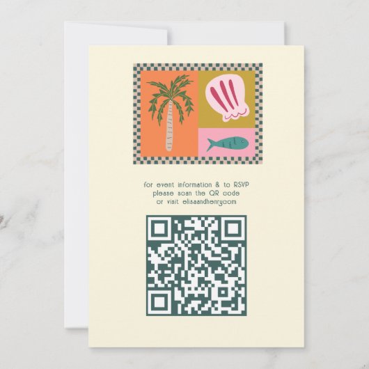 Seaside Soiree Moderne Niedliche CUSTOM QR Wedding Einladung (Rückseite)