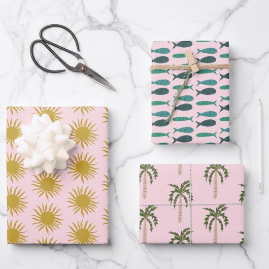 Seaside Soiree Palmen Fischen Sonnen Niedlichen CU Geschenkpapier Set (Vorderseite)